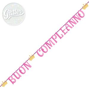 FESTONE BUON COMPLEANNO GLITTER ROSA MT.3,60